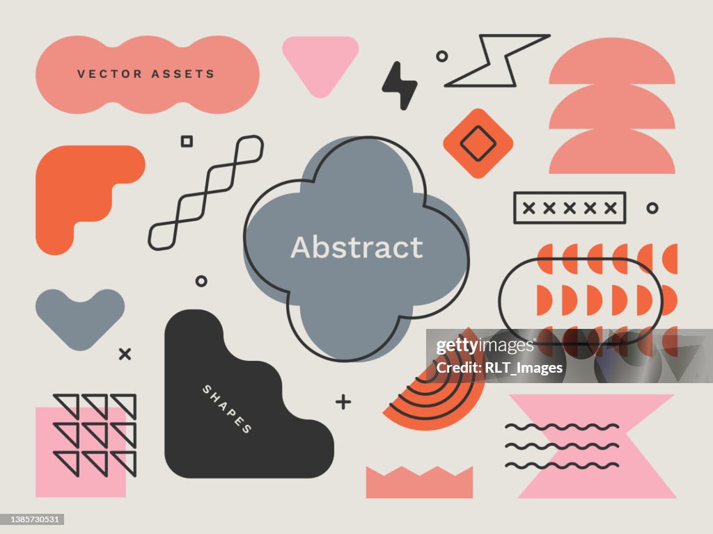 Set of abstract geometric shapes and textures for design layouts—editable stroke