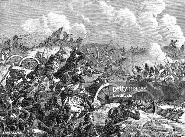 french revolution: battle of jemappes - revolutionary war soldier stock illustrations