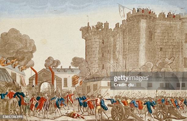 french revolution: storming of the bastille - french revolution stock illustrations