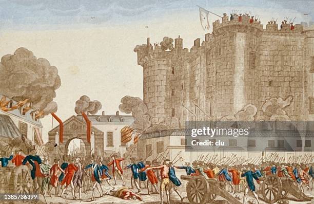 french revolution: storming of the bastille - bastille stock illustrations