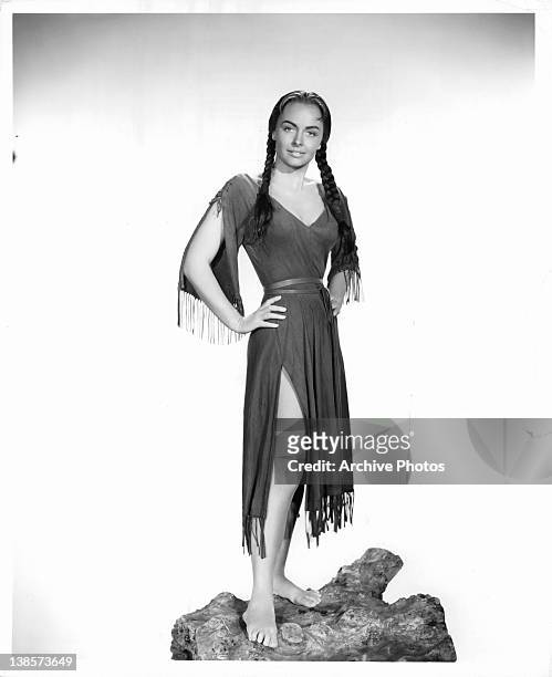 Donna Reed dressed as a Sacajawea Indian for the film 'The Far Horizons', 1955.