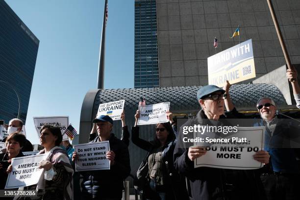 Committee of Ukrainian leaders, rabbis and other religious figures participate in a morning protest in front of the U.S. Mission to the United...