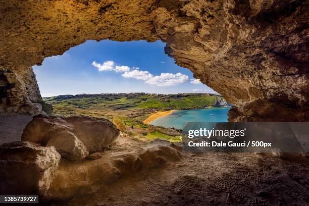 scenic view of rock formation against sky,gozo,malta - gozo malta fotografías e imágenes de stock