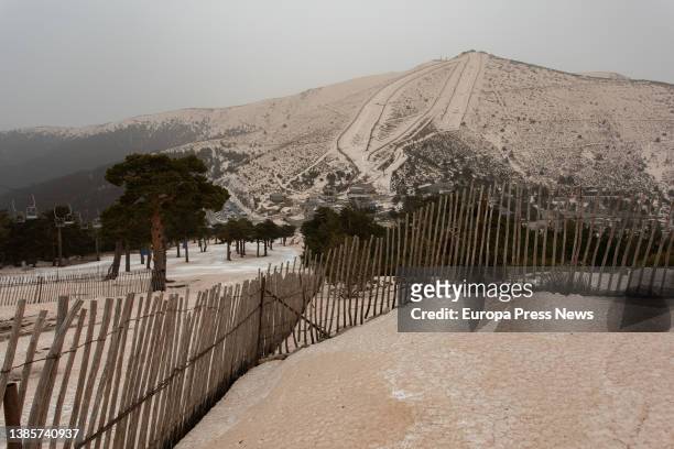 Navacerrada Ski Resort, on 16 March, 2022 in Guadarrama, Madrid, Spain. The passage of the squall Celia by the Iberian Peninsula has left for the...