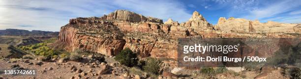 capitol reef national park panorama,panoramic view of rock formations against sky,capitol reef national park,utah,united states,usa - capitol reef national park stock pictures, royalty-free photos & images