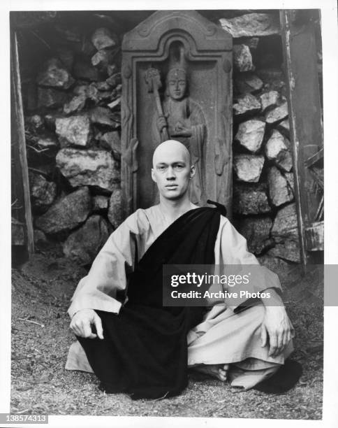 David Carradine sitting in a scene from the television series 'Kung Fu', 1972.