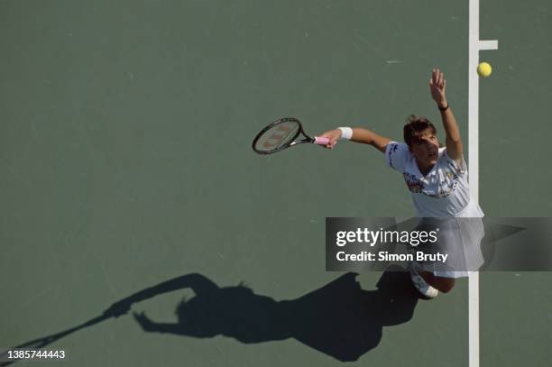 Jennifer Capriati from the United States keeps her eyes on the tennis ball as she serves to Rachel McQuillan of Australia during their Junior Girls...