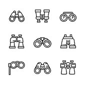 Binoculars icons set, outline style