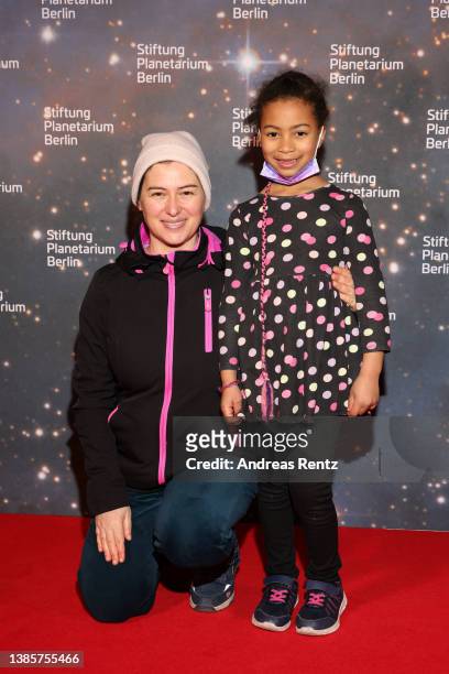 Esther Zimmering and her daughter Michelle attend the "Armstrong – Die abenteuerliche Reise einer Maus zum Mond" Premiere at Zeiss-Großplanetarium on...
