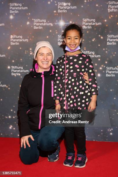 Esther Zimmering and her daughter Michelle attend the "Armstrong – Die abenteuerliche Reise einer Maus zum Mond" Premiere at Zeiss-Großplanetarium on...