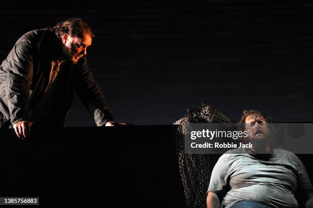 Bryn Terfel as Captain Balstrode and Allan Clayton as Peter Grimes in The Royal Opera's production of Benjamin Britten's Peter Grimes directed by...