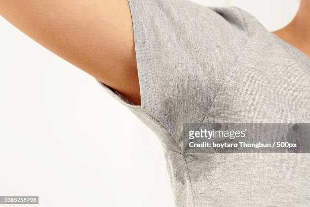 armpits with a musty smell,midsection of woman wearing panties against white background - armpit hair woman stock pictures, royalty-free photos & images