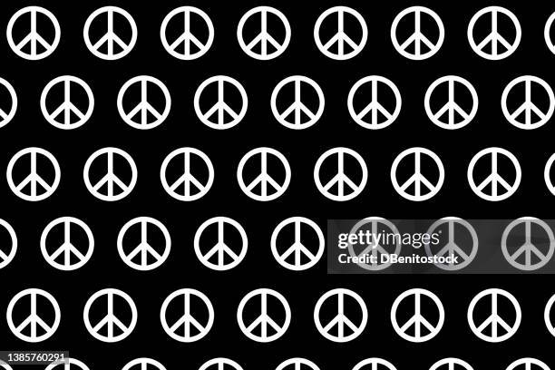 peace white symbols pattern with hard shadow on black background. concept of peace, serenity, friendship, women's day, women's rights and human rights. - tranquility icon stock pictures, royalty-free photos & images