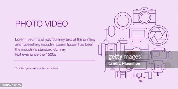 photo & video web banner composition icons editable stroke - wearable camera stock illustrations