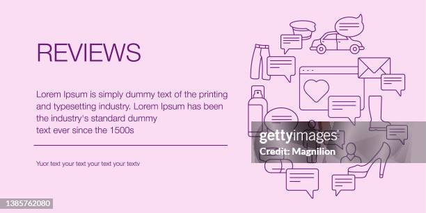 reviews and feedback editable stroke web banner composition icons - networking event drinks stock illustrations