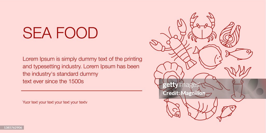 Sea Food Web Banner Composition Icons Editable Stroke