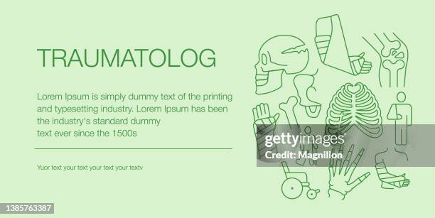 traumatology editable stroke web banner composition icons - hand touch shoulder stock illustrations