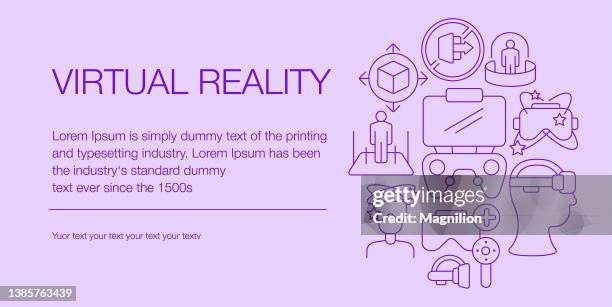 virtual reality web banner composition icons editable stroke - hard hat computer stock illustrations