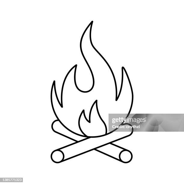 campfire vector line icon, simple thin line icon - bonfire stock illustrations