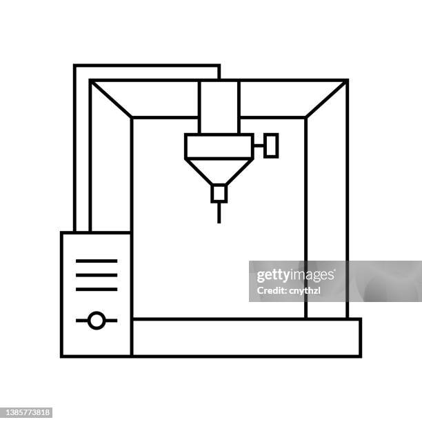 3d-drucker vektorliniensymbol, einfaches dünnes liniensymbol - polymer stock-grafiken, -clipart, -cartoons und -symbole