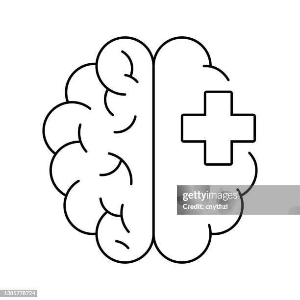 mental health vector line icon, simple thin line icon - depression brain stock illustrations
