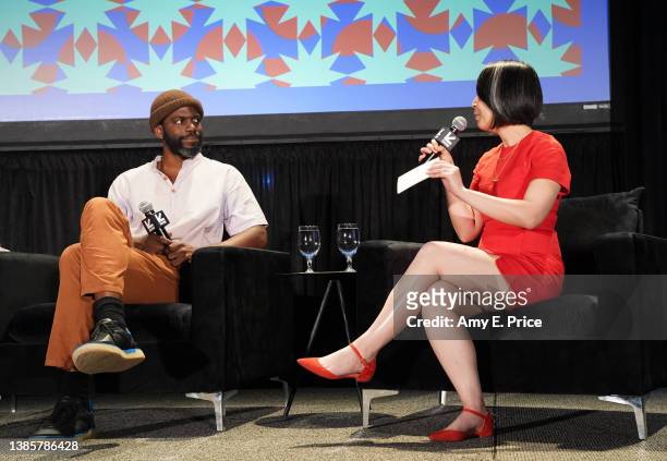 Stephen Satterfield and Emily Ma speak onstage at 'Future Intersections of Food, Technology & Culture' during the 2022 SXSW Conference and Festivals...