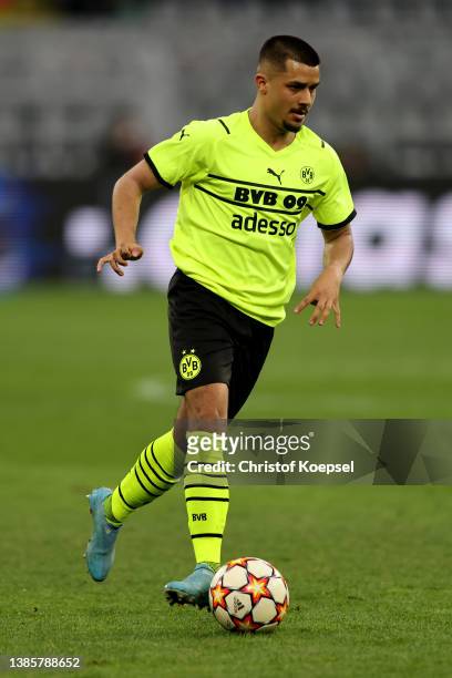 Lion Semic of Dortmund runs with the ball during the UEFA Youth League quarterfinal match between Borussia Dortmund and Atletico Madrid at Signal...