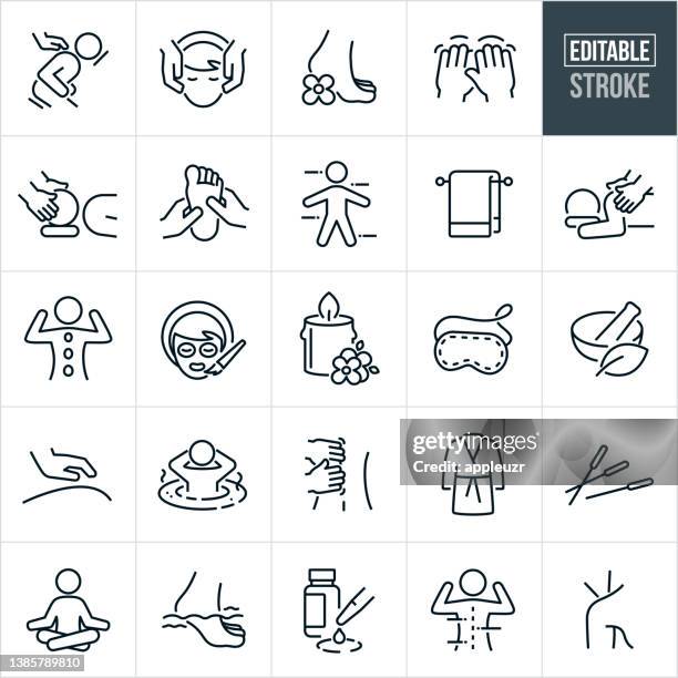 ilustrações de stock, clip art, desenhos animados e ícones de spa thin line icons - editable stroke - quinta de saúde