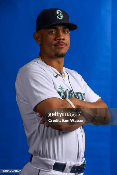 Julio Rodriguez of the Seattle Mariners poses for a portrait during photo day at the Peoria Sports Complex on March 16, 2022 in Peoria, Arizona.
