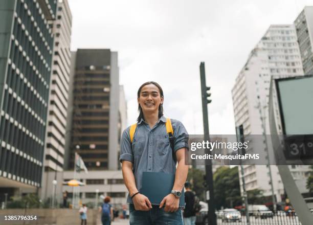 portrait of university student in the city - avenida paulista stock pictures, royalty-free photos & images
