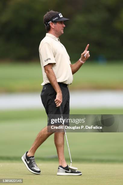 Bubba Watson reacts on the 3rd green during the Tampa General Hospital Championship Pro-Am prior to the Valspar Championship on the Copperhead Course...