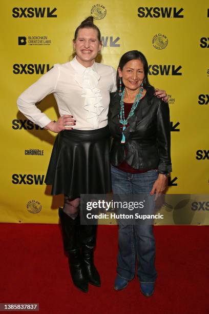 Charlotte Clymer and Secretary of the Interior Deb Haaland attend 'Auntie Deb's Guide to Equity & Inclusion' during the 2022 SXSW Conference and...