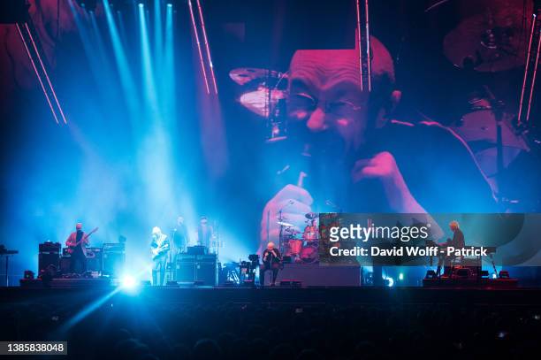 Phil Collins,Tony Banks, Mike Rutherford,Daryl Stuermer, and Nicholas Collins from Genesis perform at U Arena on March 17, 2022 in Nanterre, France.