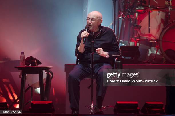 Phil Collins from Genesis performs at U Arena on March 17, 2022 in Nanterre, France.