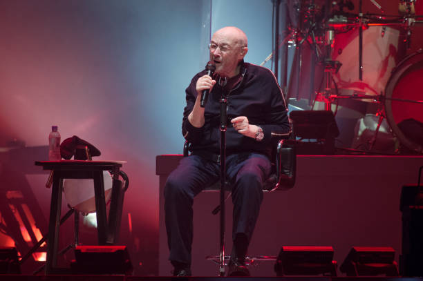 Phil Collins from Genesis performs at U Arena on March 17, 2022 in Nanterre, France.