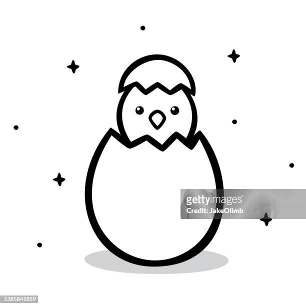 ilustraciones, imágenes clip art, dibujos animados e iconos de stock de garabato de pollito en huevo 5 - pollito