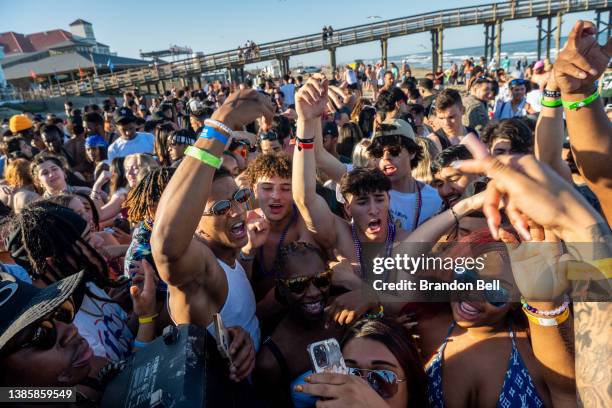 College students party at the beach during the South Padre Spring Break tradition on March 16, 2022 in South Padre Island, Texas. The South Texas...