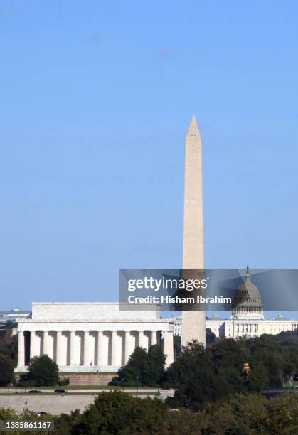 washington dc skyline, featuring the us capitol building, lincoln memorial, the washington monument. - dc skyline stock pictures, royalty-free photos & images