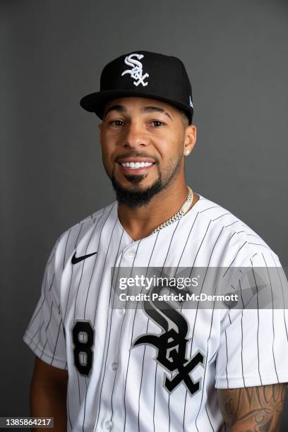 Leury Garcia of the Chicago White Sox poses for a portrait during the Chicago White Sox photo day at Camelback Ranch on March 16, 2022 in Glendale,...