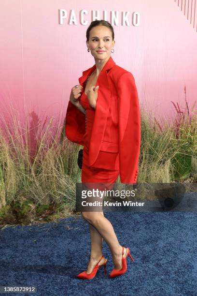 Natalie Portman attends the red carpet event for the global premiere of Apple's "Pachinko" at Academy Museum of Motion Pictures on March 16, 2022 in...
