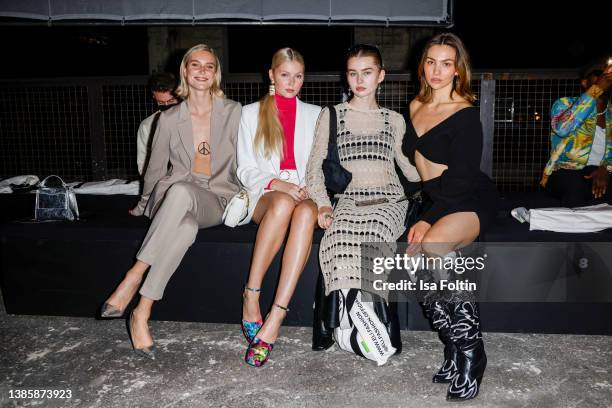 Model Kim Hnizdo and GNTM models attend the Eli by Elias Rumelis show at the Mercedes-Benz Fashion Week Berlin March 2022 at Kraftwerk Mitte on March...