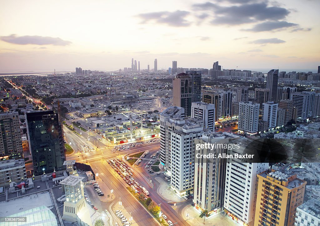 High view of Abu Dhabi at sunset