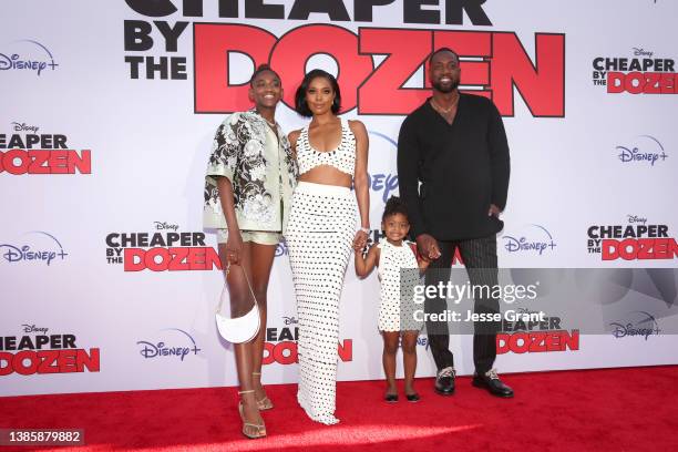 Zaya Wade, Gabrielle Union, Kaavia James Union Wade and Dwyane Wade attend the World Premiere of "Cheaper By the Dozen" at El Capitan Theatre in...