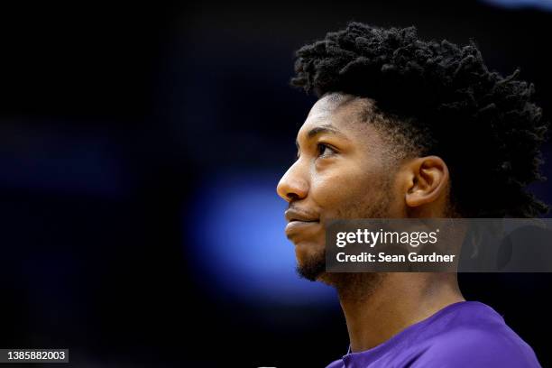 Elfrid Payton of the Phoenix Suns stands on the court prior to the start of an NBA game at Smoothie King Center on March 15, 2022 in New Orleans,...