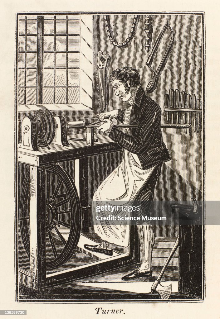 Illustration. 'Turner' from The Book of English Trades and Library of the Useful Arts, printed for Sir Richard Phillips and Co., London, 1824