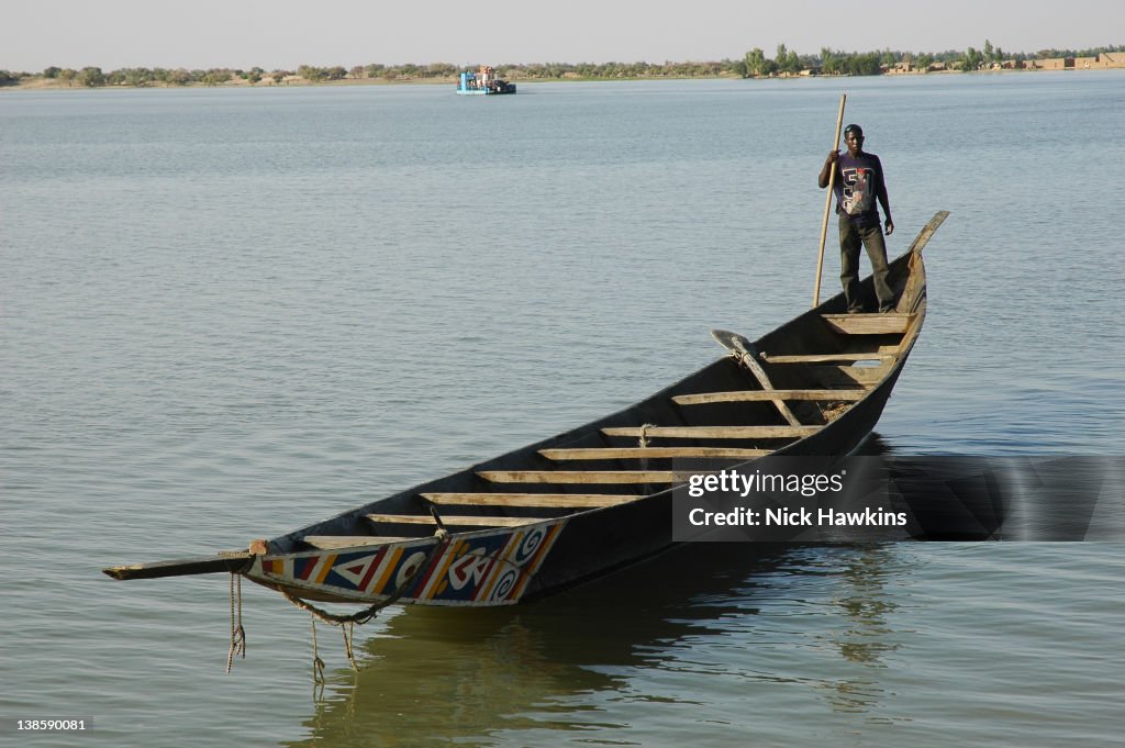 Pinnace on Niger river, Mali, near Timbuktu