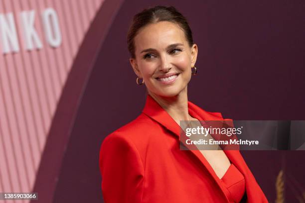 Natalie Portman attends the red carpet for the global premiere of Apple's 'Pachinko' at Academy Museum of Motion Pictures on March 16, 2022 in Los...