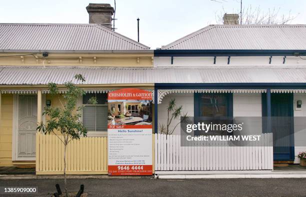 House in the inner-city suburb of South Melbourne is advertised for sale as a record quarterly fall in house prices confirmed Australia's property...