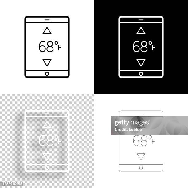tablet pc with heating control. icon for design. blank, white and black backgrounds - line icon - measuring height stock illustrations