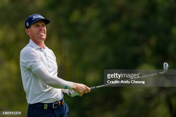 Andrew Dodt of Australia plays his 2nd shot on the 7th hole during the Round 1 of the 2022 NSW Open at Concord Golf Club on March 17, 2022 in Sydney,...